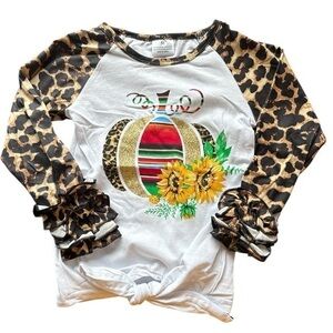 5T Pumpkin Fall Sherpa Color Ruffle Long Sleeve Top